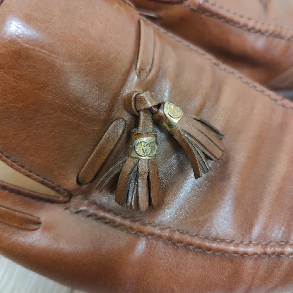 Vintage 1980s Gucci Loafers‎ Mens 44.5 11.5 Tan Leather Tassel Preppy
